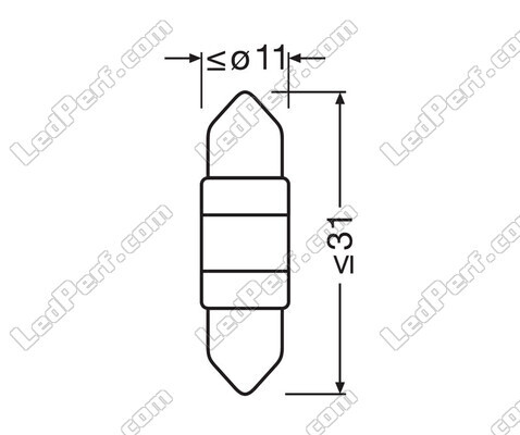 Rozměry festonové LED žárovky Osram Ledriving SL 31mm C3W - White 6000K - 6438DWP-1BL