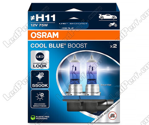 H11 žárovky Osram Cool Blue Boost 5500K efekt xenon ref: 62211CBB-2HB v balení 2 žárovek